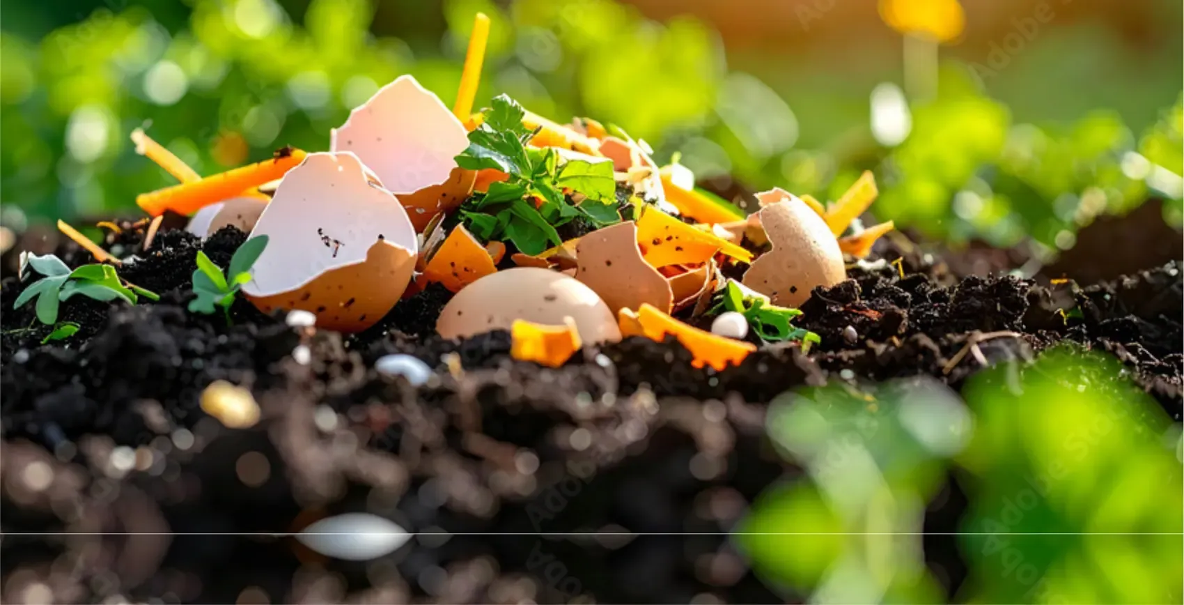 Fresh kitchen scraps and eggshells on top of a vermicomposting bed