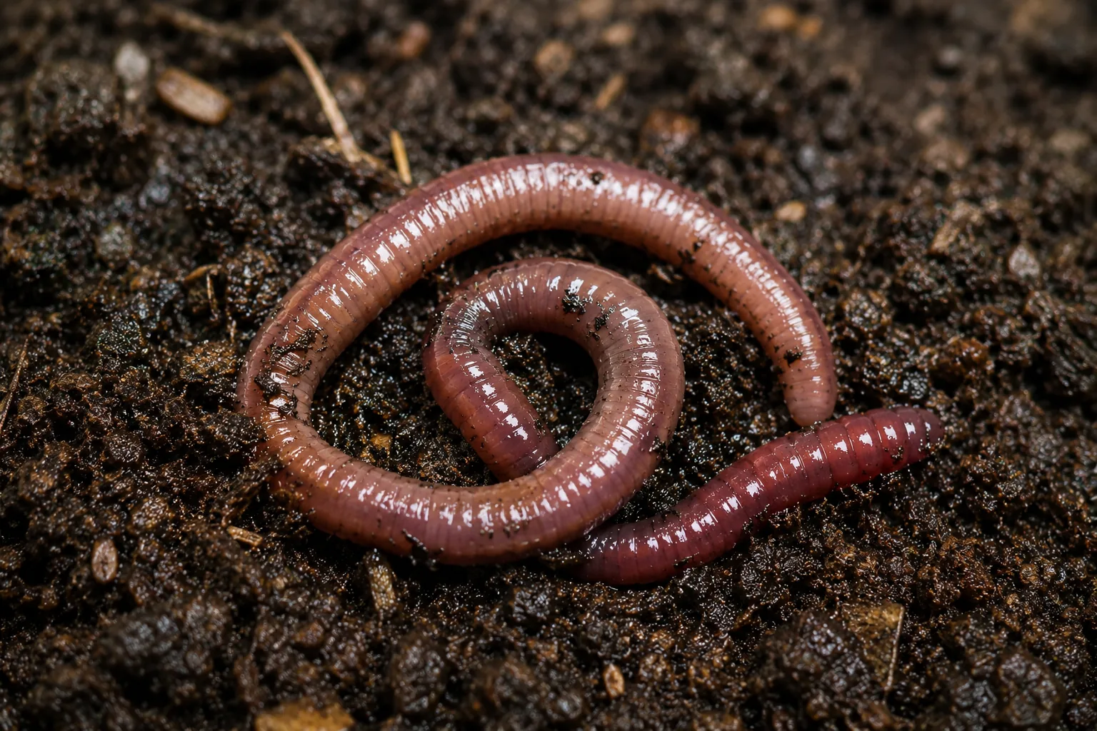 Close-up of a healthy earthworm used in Urvaram's vermicomposting process